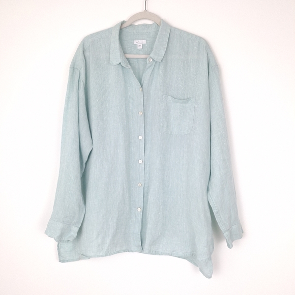 J. Jill Tops - J Jill Love Linen button up shirt top coastal Lagenlook woven relaxed green blue